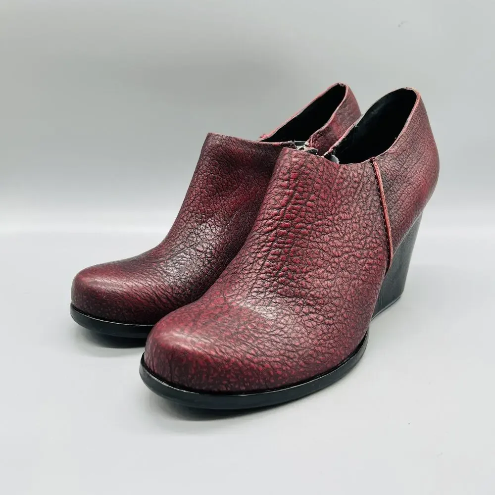 Kork Ease Boots Womens 9 Red Leather Original Ankle Zip Wedge Heel Booties Shoes